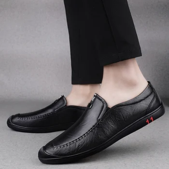 Nueva Genuino Cuero de los Hombres Zapatos Casual Pisos Mocasines Hombre de Negocios, Oficina de Lujo Resbalón en los Zapatos Clásicos de Todos-partido Británico Tendencia