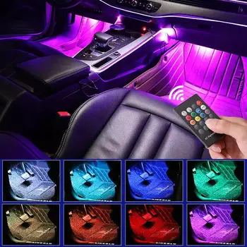 Multicolor LED Coche Pie de Luz Ambiental con USB Inalámbrico APP Remote Control de la Música de Auto LED Atmósfera Interior Decorativa de la Lámpara