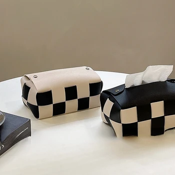 Vintage en Blanco y Negro Toalla de Papel del Cuadro de Tabla Cajón de la Americana de Cuero alimentador de Papel de Decoración de Cajón