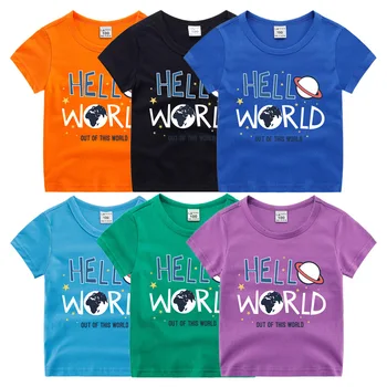 2023 Ropa de Verano Niños de las Niñas de Manga Corta T-shirt Espacio de Letras Imprimir O-Cuello de los Niños de Algodón Tops Camisetas de Dropshipping