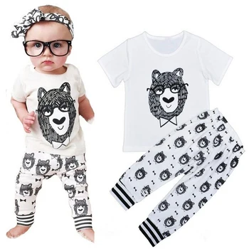 La primavera de la Ropa del Bebé Conjuntos de juego de Ropa de Niños Bear Camiseta de Manga Corta+Pantalones de Bebé Recién nacido 2pcs Traje de Bebé de Niña de Conjuntos de Ropa