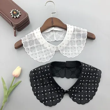 Vintage Perlas Falso Collar para las Mujeres Camisa Desmontable Cuello de Solapa Falso Blusa de Cuello Collar de Accesorios de Prendas de vestir Lazos