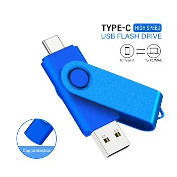 Azul de TIPO C, USB de Alta Velocidad Memory Stick Giratorio de la Unidad Flash USB de 64 gb Regalos Creativos Pendrive Capacidad Real del Disco de U