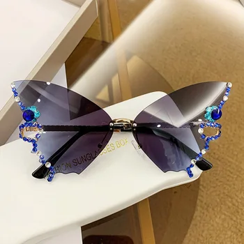 Europea y Americana de Diseñadores de la Nueva Forma de la Mariposa de Diamantes Sin marco Gafas de sol Mujer
