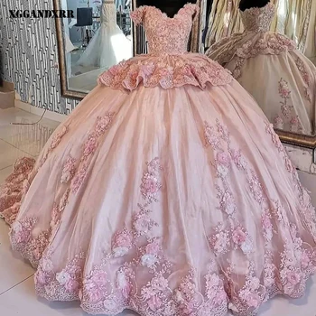 Precioso Vestido De Quinceanera 2023 De Tul Con Apliques De Flores De La Falda Larga De Color Rosa Dulce 15 16 Fiesta De Cumpleaños Más El Tamaño