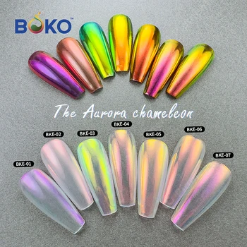 BOKO Aurora Transparente de Uñas de Polvo de Polvo de Purpurina Brillante Camaleón Pigmento Espejo de Cromo Decoración de Uñas de Arte Proveedores