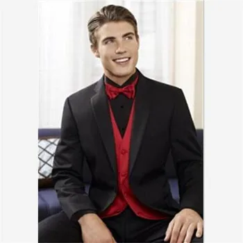 2020 hombre Elegante Traje Última Capa Pantalón Diseños Negro Rojo de la Boda Slim Fit Novio Personalizado Blazer de Baile de los Hombres traje de 3 piezas