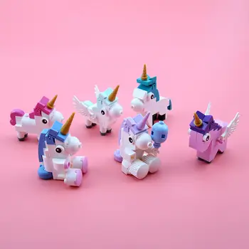 Creativo de la Serie Lindo Unicornio Mini Bloques de Construcción de Ladrillos de dibujos animados Caballo Volador Modelo 3D Juguetes para niños Regalo de Cumpleaños