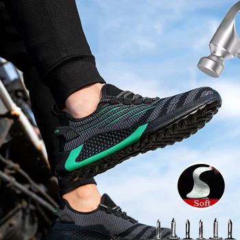 2022 Nuevo Trabajo de Hombres Botas Zapatos de punta de Acero de Construcción de Calzado de Seguridad Puntera Ligero Transpirable Hombres Antideslizante Senderismo Zapatillas de deporte
