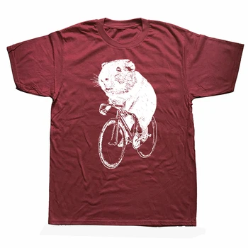 Divertido Conejillo de indias Ruedas Camiseta de la Bici de la Bicicleta de Animales de compañía de Gráfico de Ropa de Algodón de Manga Corta de los Regalos de Cumpleaños de Verano T-shirt