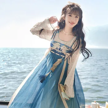 Nueva Hanfu Vestido Para las Mujeres Chinas de Ropa Tradicional de la dinastía Tang, la Canción Dynaty Princesa Vestido Azul Festival de Danza Folclórica Trajes DQL7992
