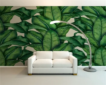 Fondo de pantalla personalizado pintado a mano por las plantas verdes hojas de sala de estar dormitorio sofá de la pared de fondo decorativo de la pintura de murales behang