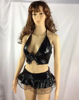 La mujer de las Señoras Vestido Sexy Adulto Fiesta de Disfraces de Halloween Negro de Imitación de Cuero BS3317