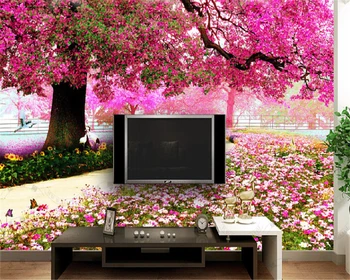 beibehang Personalizado papel tapiz de seda minimalista moderno paisaje de parque del bosque de flores arce TV sofá fondo del papel pintado de la decoración