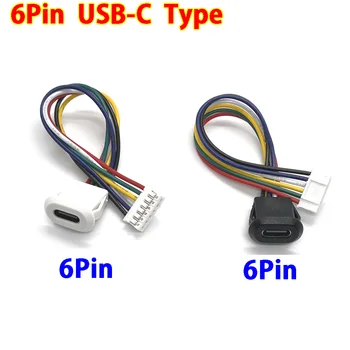 5A 6Pin USB-C de Tipo Impermeable USB Conector de compresión Directa femenino de la base de Enchufe Hembra de Carga de la Interfaz Con Alambre de Soldadura