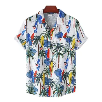 2023 Nuevos de Hawai camisa de los hombres de impreso de manga corta de los hombres de la ropa de moda solapa botón de la parte superior