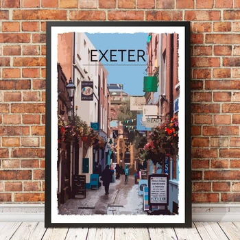 Retro Vintage Estilo De Viaje Cartel De Lona O De Imágenes - Exeter En La Decoración Del Hogar De La Pintura (Sin Marco)