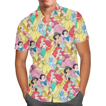 La Princesa de Disney Bocetos camisa Hawaiana las Mujeres de los Hombres de Moda de Disney de Manga Corta de Hawai Camisa Casual Vintage Botón de la Camisa
