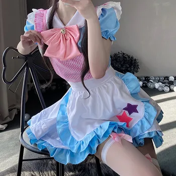 Kawaii Lolita Anime Maid Traje De Color Rosa + Azul Cosplay Traje De Maid Lolita Falda Traje Lindo Japonés Traje De Cosplay De Anime Traje