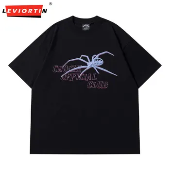 El Hip Hop de los Hombres de la Camiseta de los 80 Harajuku Fashion Araña Carta Gráfico de Impresión de Algodón de la Camiseta de la Calle 2023 Verano Casual Suelto Camiseta Tops
