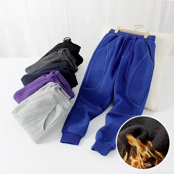 Niños Ropa de Otoño Invierno Versión coreana de Niños Casual Pantalones de Lana Gruesa de los Niños Pantalones abrigados Para la Edad de 4-13T Deportivos