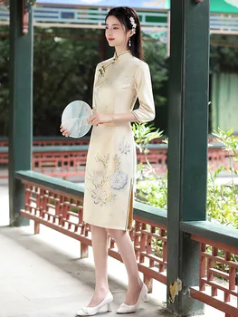 2023 Verano de Impresión Mejorado Cheongsam Niñas Elegante Fotografía Diaria Moderna Qipao Estilo Chino Vestido de Noche para las Mujeres