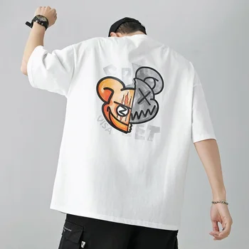 2023 de los Hombres de manga Corta de los Hombres de Verano T-shirt de Impresión de dibujos animados de los Hombres de la Mitad de manga Japonés de gran tamaño de la camiseta Blanca