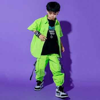 Los niños de Hip Hop Danza Traje Verde Camisetas Pantalones de Carga de las Niñas interpretación de Jazz de Verano Niños de la Calle de la Danza Desgaste Concierto de Ropa BL7843
