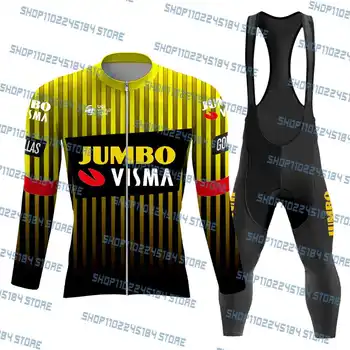 2023 Jumbo Visma Raya Ciclismo Jersey Hombre carreras de MTB Ciclismo Ropa de Manga Larga Ropa Ciclismo Montar en Bicicleta Uniforme