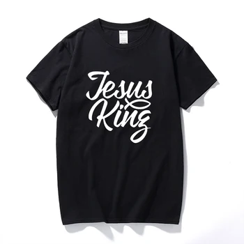 Los hombres de la camiseta de JESÚS ES el REY de Impresión Religión Cristiana la Calle Harajuku de Manga Corta de la Moda Casual de Algodón Masculina Camisetas Tops de Tela