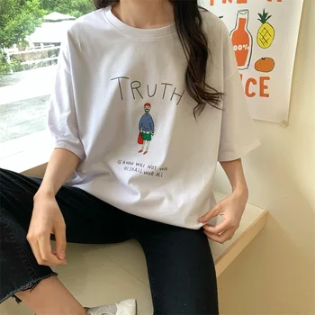 La mujer camisetas, Tops Japonés Kawaii Damas Ulzzang Casual Carta de Impresión T-shirt Mujer coreana Harajuku Ropa Para Mujeres