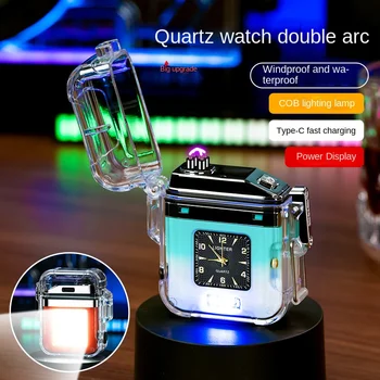 2023 Verdadero Reloj Transparente Impermeable de Doble Arco USB Encendedor al aire libre de la MAZORCA de la Lámpara de Iluminación de Pantalla de Potencia de Fumar Accesorios Gadgets