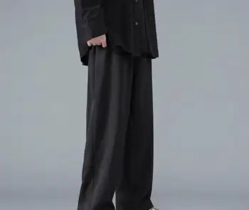 Verano delgado casual pantalones sueltos de gran tamaño de la versión coreana de la tendencia tela negra de fondo de Hong Kong de estilo de la moda recta pantalones de los hombres