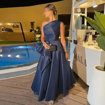 Sumnus Azul Marino Elegante Vestido De Noche De Raso Largo De La Longitud Del Piso Una Línea De Abendkleider Dubai Formal Robe De Soirée 2023