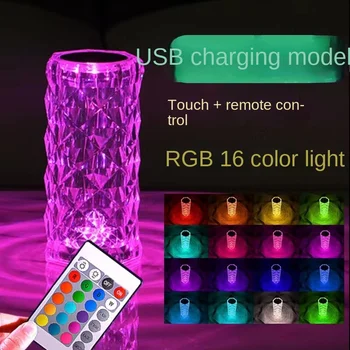 3/16 Colores LED de Cristal de la Lámpara de la Mesa de la Rosa de Luz del Proyector Toque Romántico Diamante Atmósfera de Luz USB LED de Luz de Noche para el Dormitorio