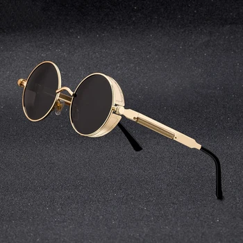 Vintage Ronda Polarizado Gafas de sol Retro Steampunk Gafas de Sol para las Mujeres de los Hombres de Metal Pequeño Círculo de Conducción Gafas UV400
