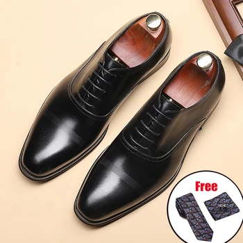 Phenkang mens zapatos formales de cuero genuino de oxford zapatos para hombre negro 2020 vestido de boda de negocios cordones de cuero zapatos brogues