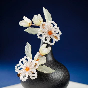 1pair Chino Clips de Pelo de la Vendimia Hanfu Floral Horquilla Para las Niñas de la Perla Hojas Peinetas de Retro Adorno para el Pelo de la Boda de la Joyería