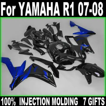 100% ajuste de inyección de carenado para Yamaha YZF R1 07 08 negro mate azul carenado kit de YZFR1 2007 2008 BD55