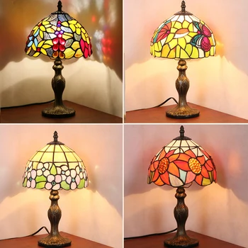 Tiffany Barroco vidrieras Lámparas de Mesa para el Dormitorio Vintage Mediterráneo Retro Turística de la Lámpara de la Mesilla de Noche Led Luces de Decoración para el Hogar