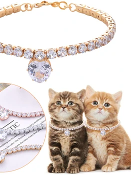 De Lujo Popular Zirconia Corazón en forma de Gato y Perro de Mascota Collar de Perro y Gato Suministros de diamante de imitación de Perro de la Cadena de Preservación del Color de los Collares