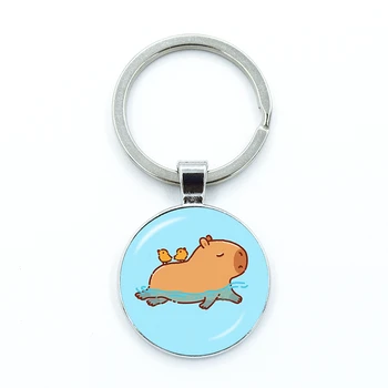Capybara de natación de dibujos animados Llavero de Cristal Cabochon Llavero Bolsa de la Llave del Coche de la Cadena de soporte del Anillo Encantos de la Joyería Regalos