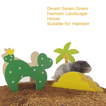 Desierto de la Serie de Cactus en forma de Hámster Refugio de Madera Hámster Escalera Jaula de Hámster Jardinería Suministros Hámster Accesorios