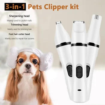 Eléctrica Multifuncional de la Mascota de la Amoladora del Gato del Perro de Nail Clipper Tres-en-uno la Máquina de Carga USB Hogar Recorte de Pie de Cabello Nuevo