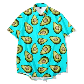 Los Hombres de la moda de Verano de Suelta de gran tamaño 2XS-6XL Camisa de los Hombres de Hawai Aguacate Impreso Top de Manga Corta de la Playa de Camisa Casual