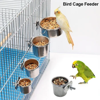 Las Aves mascotas Jaula Colgada Bowl Plato Taza Anti-rotación de Acero Inoxidable de Alimentación Potable Alimentos Alimentador para Periquito Periquito