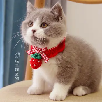 MPK Gato Collares de Fresa Diseño de Crochet de Hilo de Collares para Mascotas También es Adecuado Para las Pequeñas y Medianas Perros Disponibles en 4 Tamaños