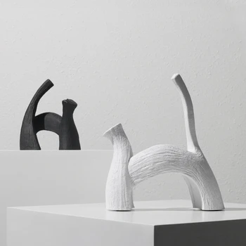 La Decoración del hogar, Accesorios Abstracto Gato Blanco y Negro de Resina Escultura Nórdicos Sala de Arte Animal de Estética Decorativa Figuritas