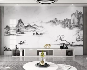 Fondo de pantalla personalizado moderno minimalista de tinta paisaje de mármol Chino casa de la decoración de la pared de fondo 3d papel pintado de murales