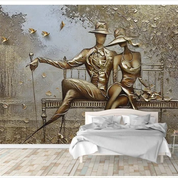 beibehang papel de parede un fondo de pantalla Personalizado en 3d Foto Mural Continental 3D de Oro alivio del Parque de las Parejas de Fondo de papel pintado, pintura